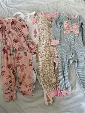 Pink Floral,Leopard & Blue Stripe Cartots bunny Footed One-Pieces 9-12 months